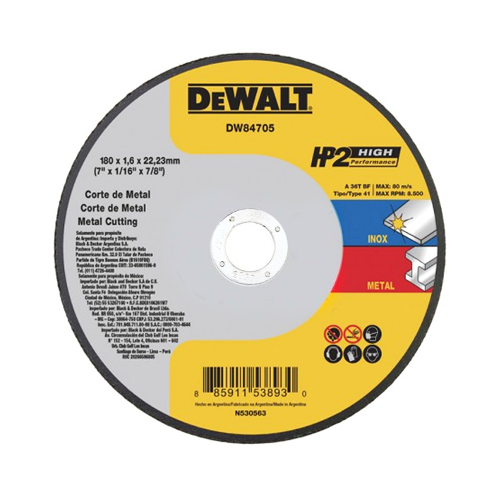 Disco Abrasivo Corte Metal/Inox Plano 7” x 1.6mm - DW84705