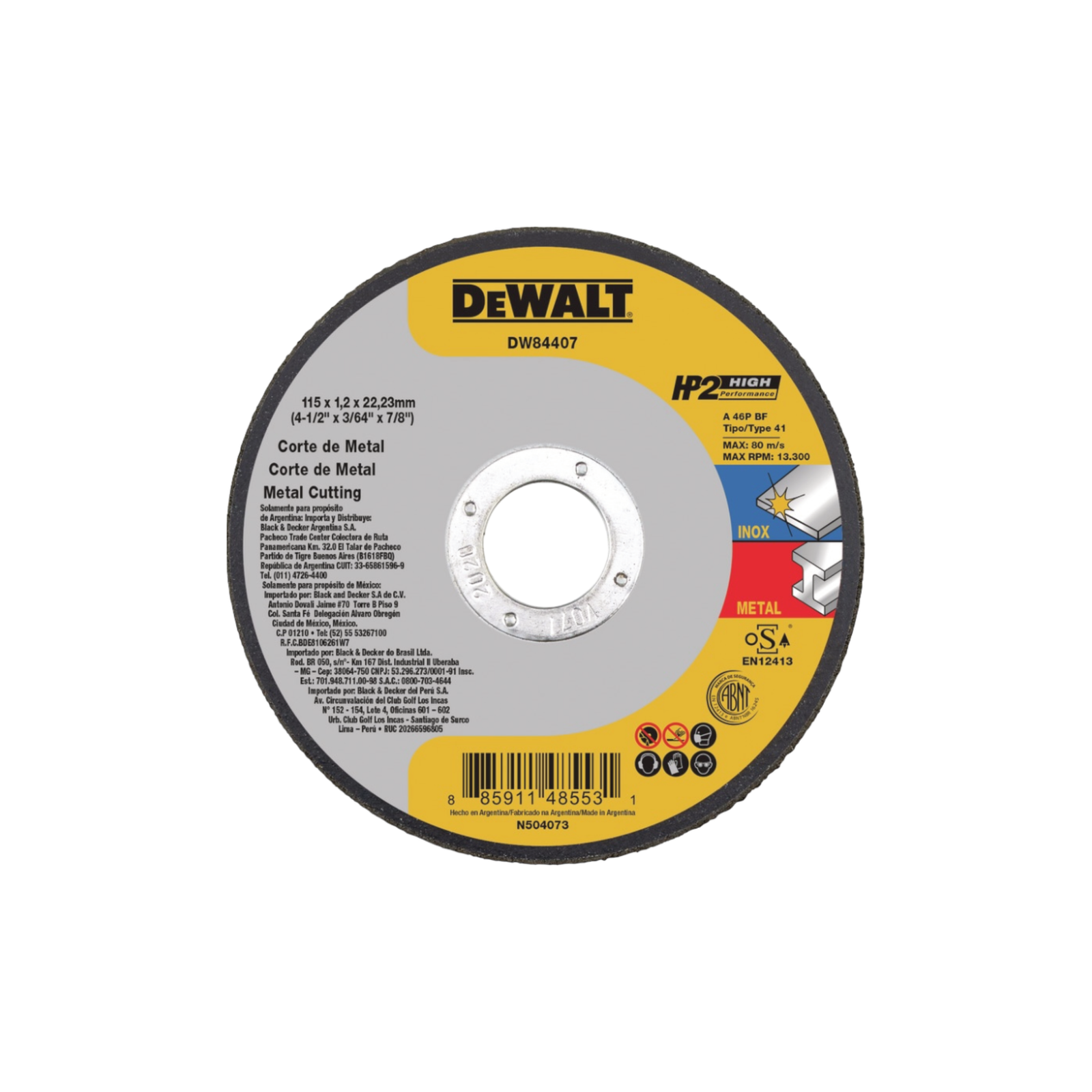 Disco Abrasivo Corte Metal Plano 4-1/2” x 1.2mm - DW84407